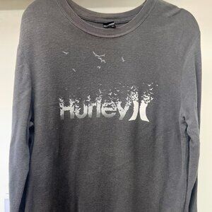 Vintage Hurley Logo Long Sleeve Thermal Birds in Charcoal Mens XL